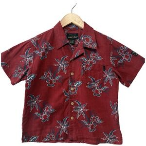 Wear First Maroon Tropical Button Up Short Sleeve Size Youth Medium‎ 100% Cotton